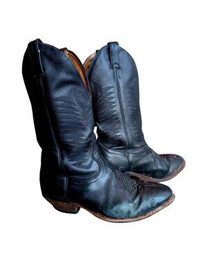Vintage Boulet 9 3E Cowboy Boots Wide Black Leather Western USA